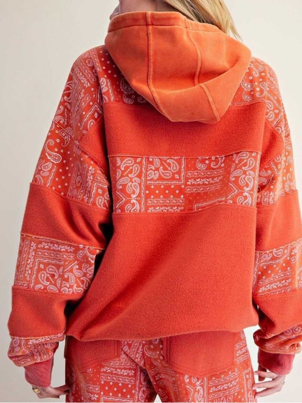 NWT Easel Bandana Print Washed Paisley Hoodie Pullover Sweatshirt Red - Picture 10 of 10